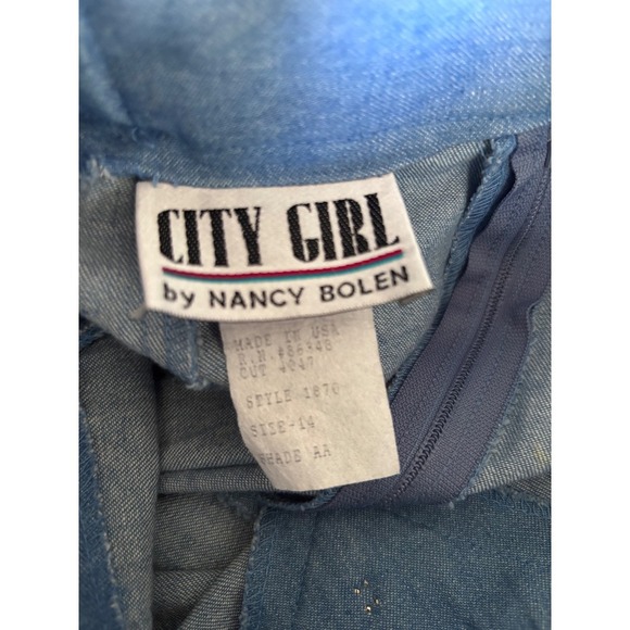 Vintage City Girl Nancy Bolen Long Denim Skirt Size 14 Rhinestone Western Boho - Picture 4 of 9